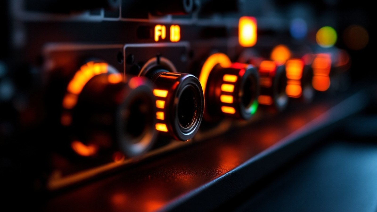 Close-up of 5-pin DIN connectors on the back of a keyboard or synthesizer