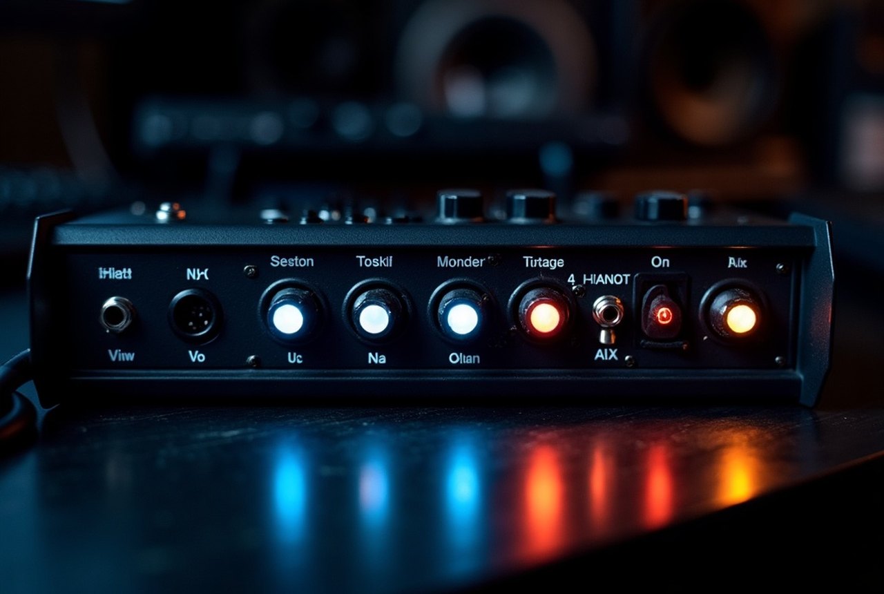 Rear panel of a 4×4 MIDI interface showing multiple In/Out ports labeled